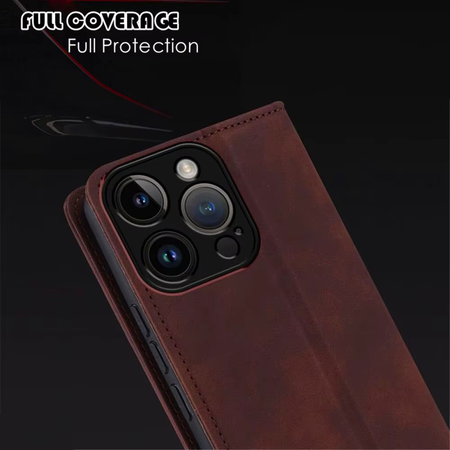 Fudusaidman Vintage Ledertasche für Xiaomi Poco F8 F7 Ultra F6 F5 Pro X6 X7 Pro als Stand Flip Wallet Cover mit Kartensteckplatz und Magnetschnalle in Braun - Bild 3