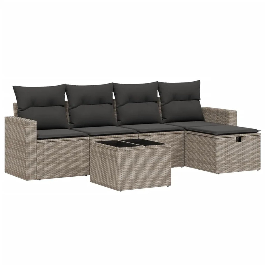 vidaXL 6-tlg. Garten-Sofagarnitur in L-Form mit Kissen und Couchtisch, Grau - Bild 2