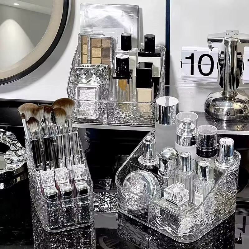 Luxuriöse trapezförmige Acryl-Aufbewahrungsbox für deinen Schreibtisch und Kosmetik, transparent - Bild 4