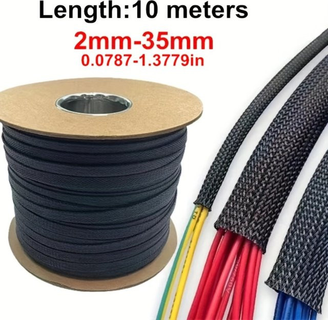 Schwarze isolierte Geflechtummantelung aus PET für Kabel- und Leitungsschutz, 10 Meter Länge - Bild 1