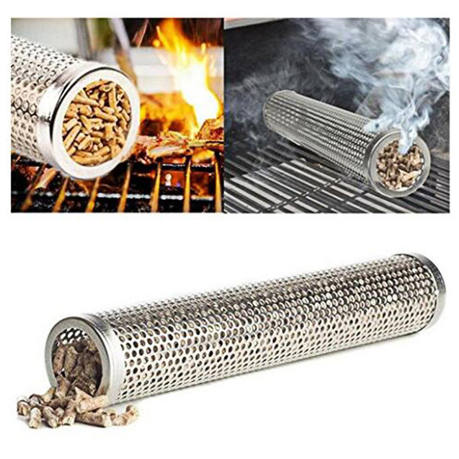Edelstahl Netz-Pellet-Räucherröhre rund für Outdoor Grill zum Kalt- und Heißräuchern in Silber - Bild 5