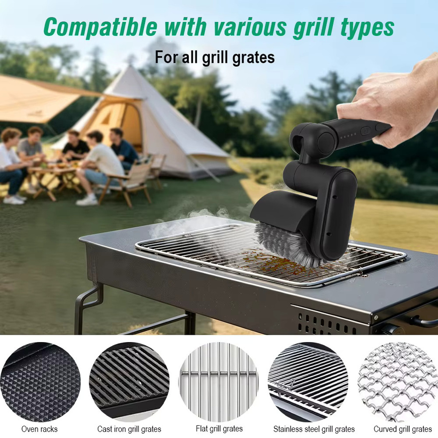 Elektrische Grillbürste von BALASHOV in Schwarz mit 180 Grad drehbarem Bürstenkopf zur Reinigung von Grill, Backblech, Fliesen und Glasoberflächen - Bild 2