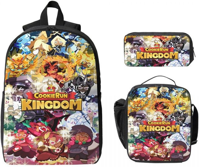 3-teiliges Cookie Run Kingdom Schultaschen-Set von Fancy Style Studio mit Rucksack, Stifteetui und Brotdose für Kinder in Multicolour - Bild 1