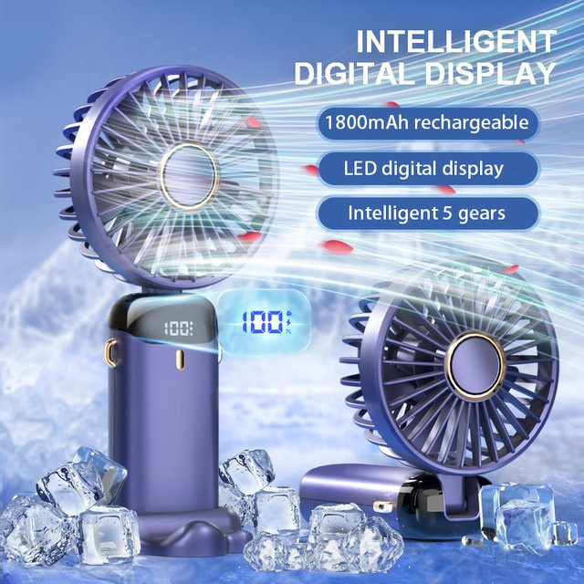 HAOYUNMA Tragbarer Ventilator mit LED-Digitalanzeige, wiederaufladbar 1800 mAh, faltbar und 90 Grad verstellbar, Mini-Luftkühler in Grün oder Lila - Bild 1