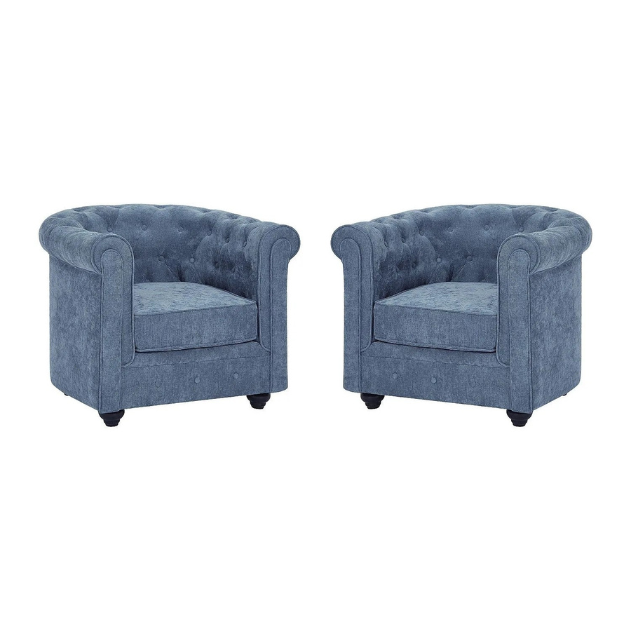 Vente-unique Chesterfield Sessel mit gerader Rückenlehne in Blau aus Stoff und Holz, Breite: 78 cm, Tiefe: 78 cm, Höhe: 74 cm - Bild 2
