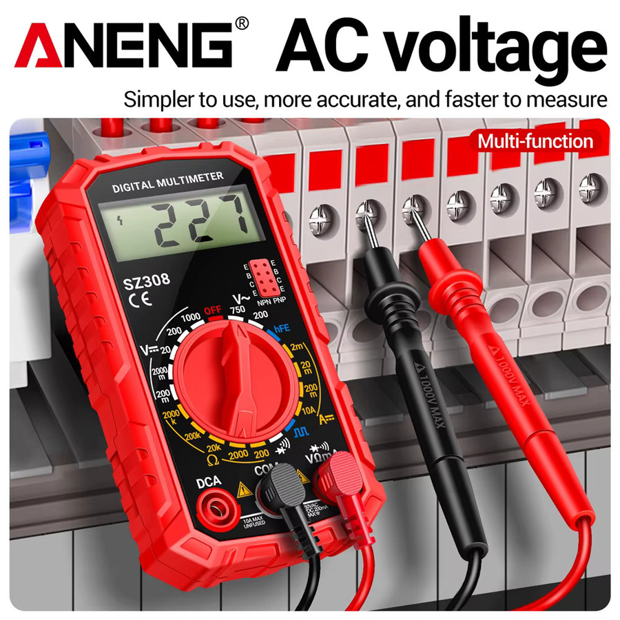 Digitales Multimeter ANENG SZ308 in Schwarz zur Messung von AC/DC Strom, Spannung und Widerstand mit LCD-Hintergrundbeleuchtung und Rechteckwellen-Testfunktion - Bild 4