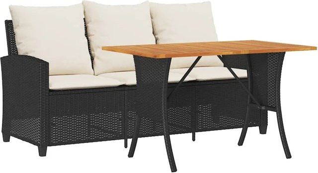 vidaXL Gartenmöbel Set aus PE-Rattan und Akazienholz mit 3-Sitzer-Gartensofa, Esstisch und Kissen in Schwarz-Creme - Bild 1