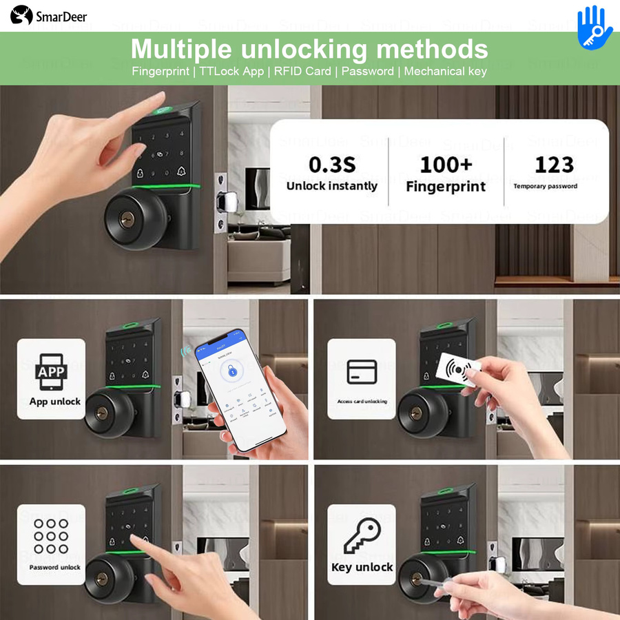 Smardeer Elektronisches Fingerabdruck-Türschloss in Schwarz mit Auto-Verriegelung und Schlüsselloser Sicherheit für dein Zuhause - Bild 2