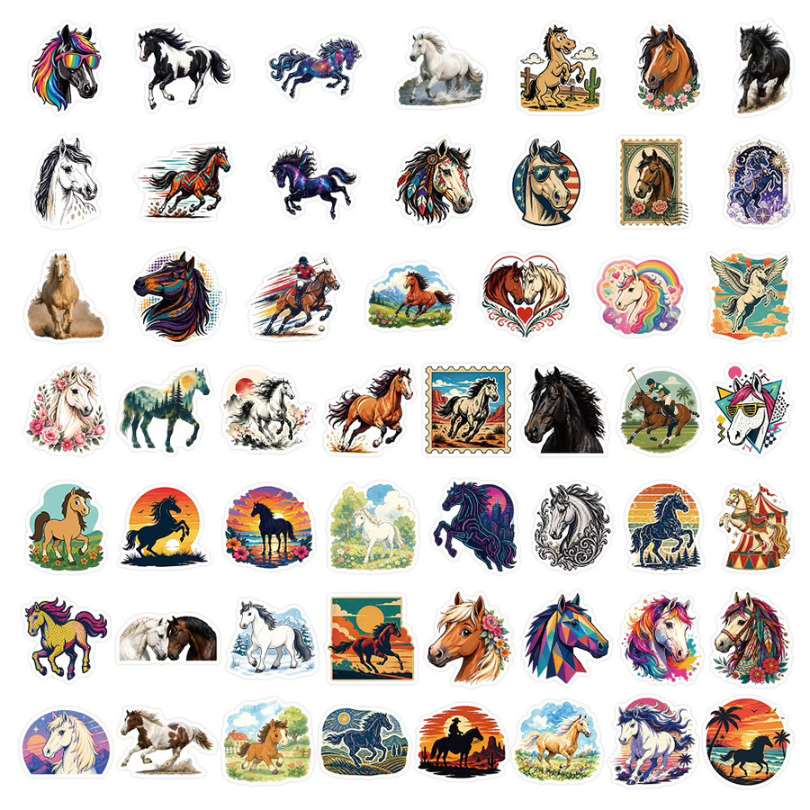 50er-Pack Cartoon-Pferde-Doodle-Aufkleber wasserfest in Multicolour zur Dekoration von Wasserflaschen, Gitarren und Tagebüchern - Bild 3