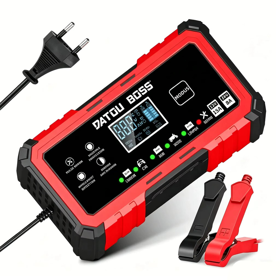 DATOUBOSS Intelligentes Batterieladegerät für 12V/24V Blei-Säure, AGM, GEL und LiFePO4 Batterien in Rot - Bild 5