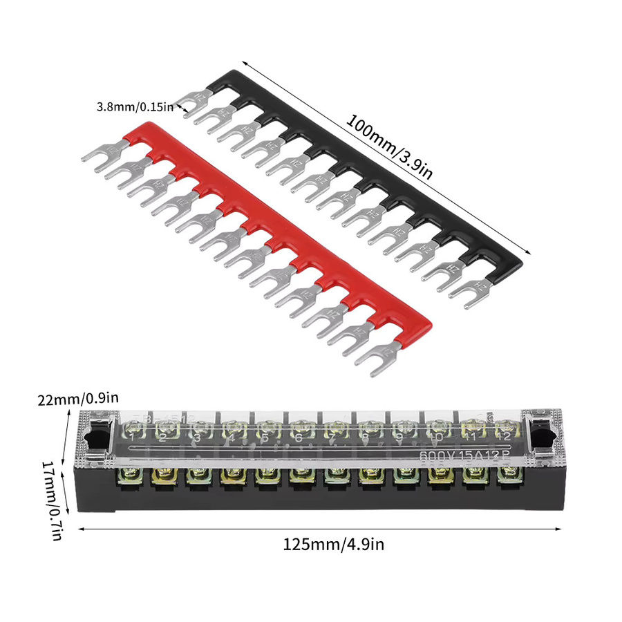 DOACT Schraubklemmenblock 5er Set, zweireihig mit 12 Positionen, 600 V 15 A, vorisolierter Klemmenbarrierestreifen in Grau - Bild 2