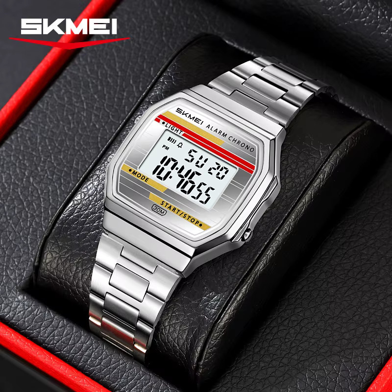 SKMEI Digitaluhr, Edelstahl, Schwarz, Herren - Bild 4