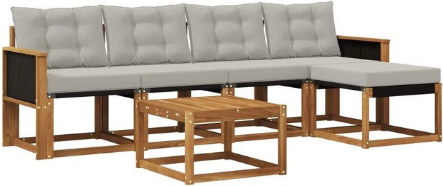 vidaXL Outdoor-Sofagarnitur aus massivem Akazienholz mit 6 Kissen in Grau und Natur - Bild 1