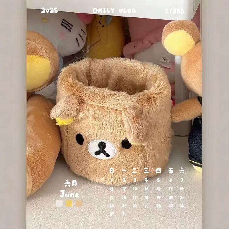 Rilakkuma Plüsch-Aufbewahrungsbox als Schreibwaren-Organizer für deinen Schreibtisch, Braun - Bild 5