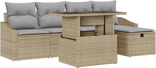 vidaXL Garten-Sofa-Set aus Polyrattan in Beige, 6-teiliges L-Shape Lounge-Set mit Kissen und integriertem Stauraum für Terrasse und Garten - Bild 1