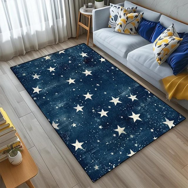 Wucifang Jewelry 3D Pentagram Teppich in Blau, Geometrischer Kurzflor-Samtteppich aus Polyester, Rutschfest und Waschbar, B/B: 60 x 90 cm - Bild 1