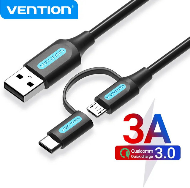 Vention 2 in 1 USB Typ C und Micro USB Schnellladekabel in Schwarz - Bild 1