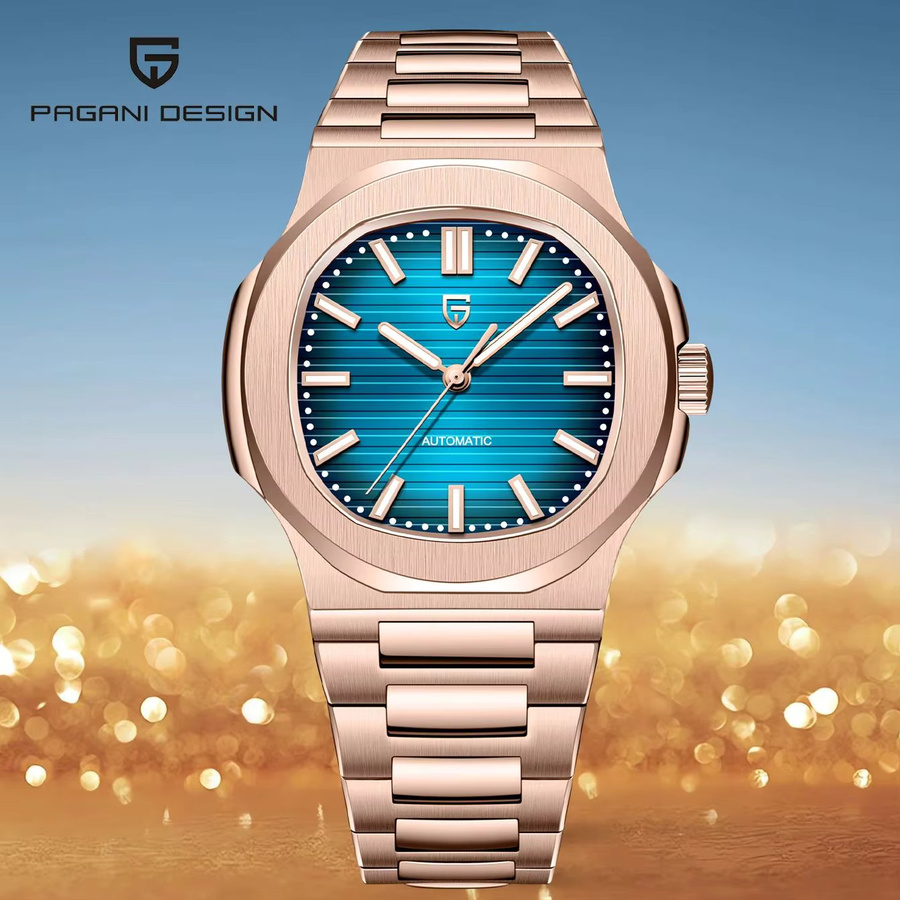 PAGANI DESIGN Armbanduhr, Automatik, Roségold, Blau, Edelstahl, 40 mm, Herren - Bild 2