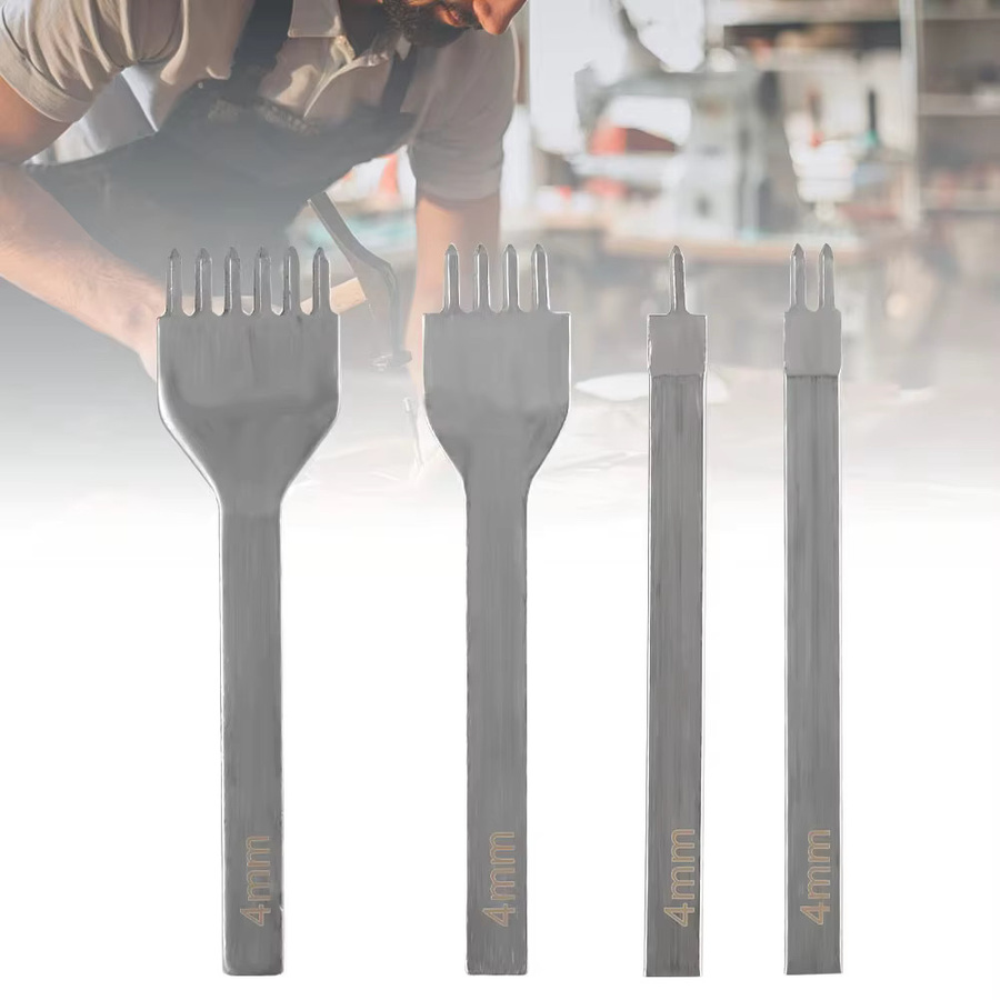 NOTIONSLAND Lederhandwerkswerkzeug Set mit Locher und Nahtstanzer, 4 mm, 1–2–4–6 Zähne, Ledermeißel für DIY-Bastelarbeiten - Bild 2
