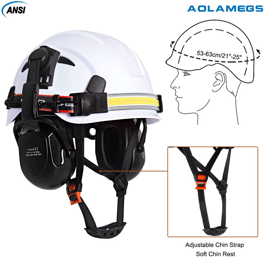 Aolamegs CE-Sicherheitshelm mit LED-Stirnlampe und integriertem Ohrenschutz aus atmungsaktivem ABS-Material für Radfahren und Rettungseinsätze - Bild 4