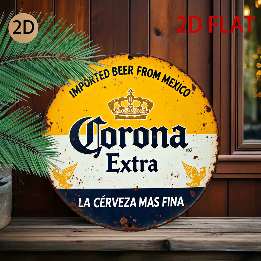 Corona Extra Vintage Metallwandkunst mit Krone und Flügel-Design in Blau und Gelb, B/H: 20 x 20 cm - Bild 5
