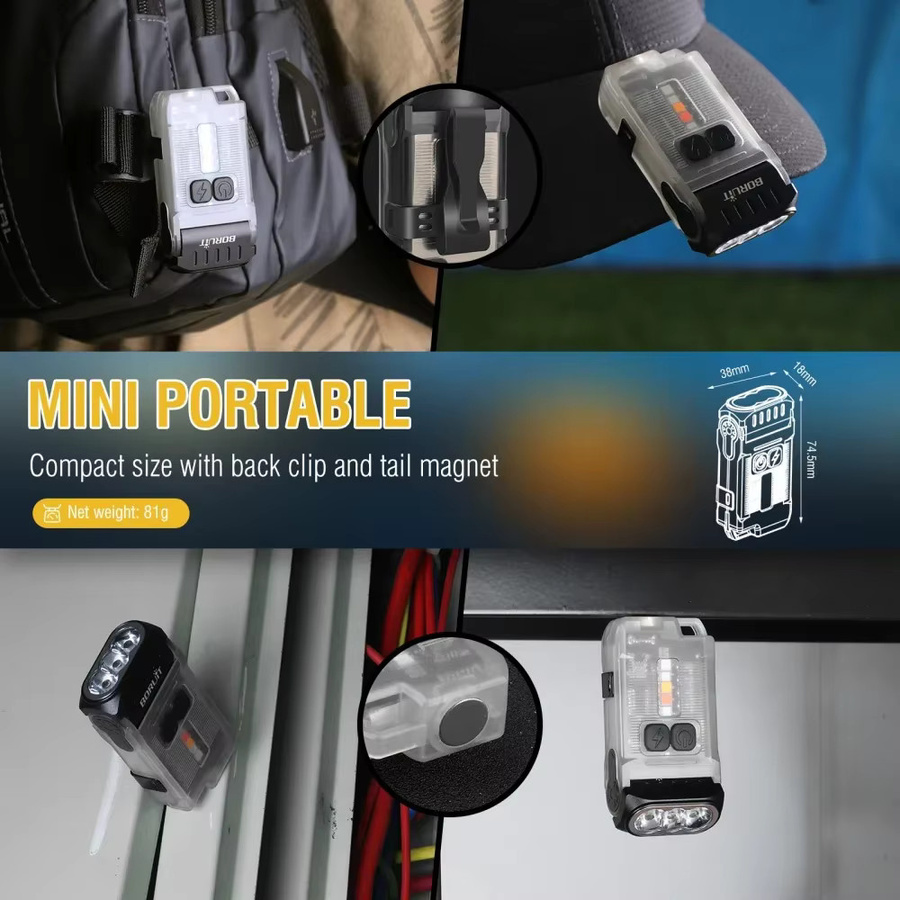 BORUiT V15 LED-Schlüsselanhänger EDC-Taschenlampe mit 1200 Lumen, wiederaufladbare Arbeitsleuchte mit Magnet und Typ-C-Anschluss, wasserdichte Camping-Taschenlampe - Bild 4