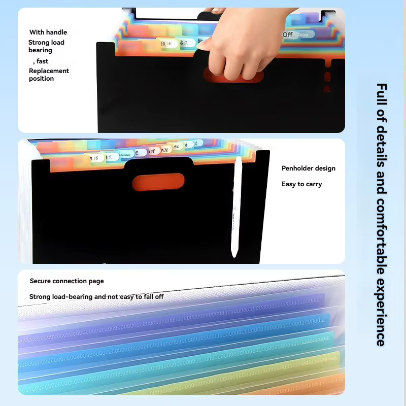 Multifunktionale A4 Dokumentenbox aus Kunststoff für Schüler, vertikale Aufbewahrungstasche mit mehreren Ebenen zur Klassifizierung, weiß und mehrfarbig - Bild 2