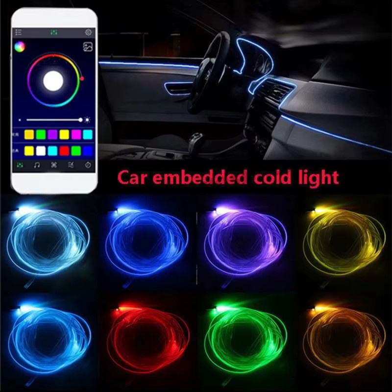 KALADA 6-in-1 LED-Atmosphären-Autolicht mit RGB-Farben, flexible Neon-Flex Dekolampe mit App-Steuerung und Fernbedienung, 8 m Glasfaser-Streifen in Multicolour - Bild 2