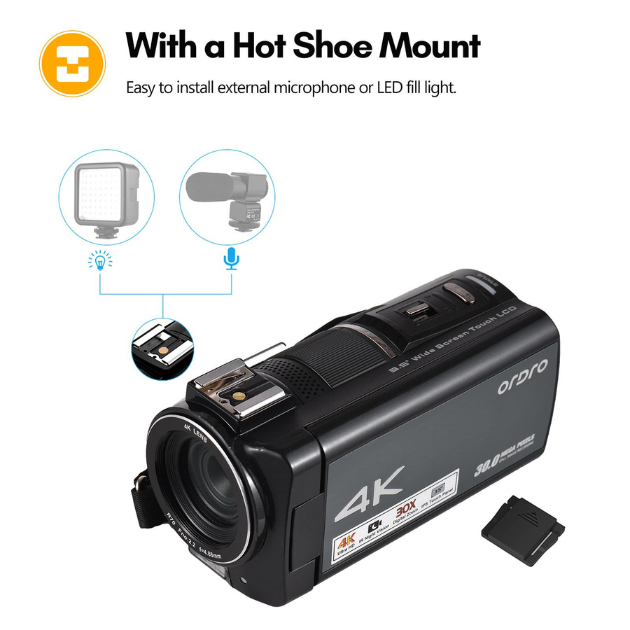 ORDRO HDR-AX10 4K Digitale Videokamera mit WiFi, 30MP Camcorder und 3,5 Zoll IPS Touch Panel in Schwarz - Bild 3