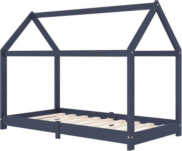 vidaXL Kinder-Bettgestell im Baumhaus-Stil aus Kiefernholz, Grau, B/T: 70 x 140 cm - Bild 1