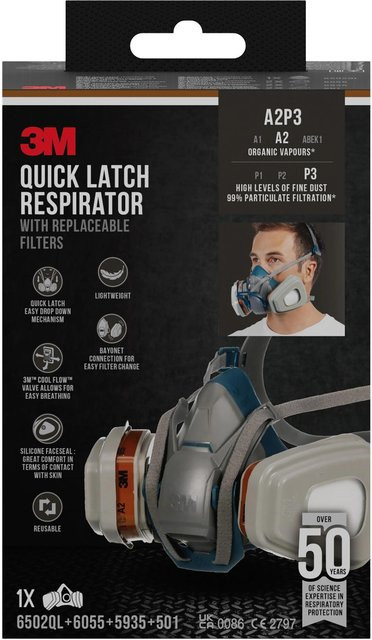 3M Atemschutz-Komplettset 6502QLKIT-1 mit Halbmaske und Filtern in Grau - Bild 1