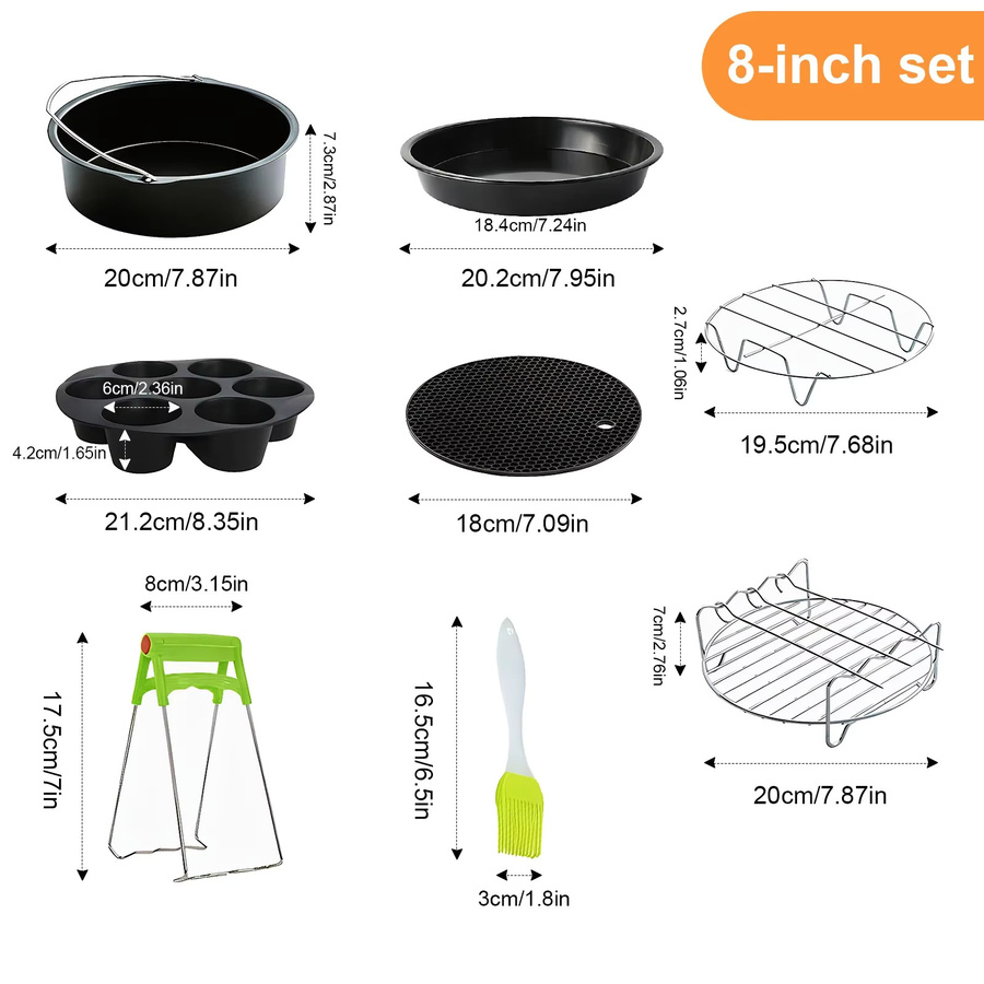 10-teiliges Heißluftfritteuse-Zubehörset von Philips in Schwarz, kompatibel mit Philips 5000/7000 Serie und anderen Modellen für 5-6,8 QT, inklusive runder Kuchen- und Pizzapfanne - Bild 2