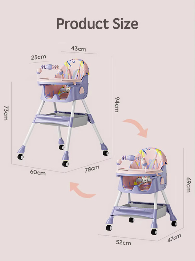 PANGDUBE Baby-Hochstuhl mit Rädern und Zubehör, verstellbarer Kleinkind-Essstuhl in Khaki inklusive Lätzchen, Schüssel und Löffel - Bild 1