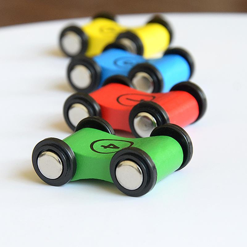 XDR Holzroller Schienen Spielzeugauto 4-teiliges Set Bunt / Mehrfarbig - Bild 3