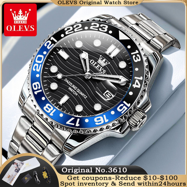 OLEVS Armbanduhr, Quarz, Edelstahl, Schwarz, Herren - Bild 1