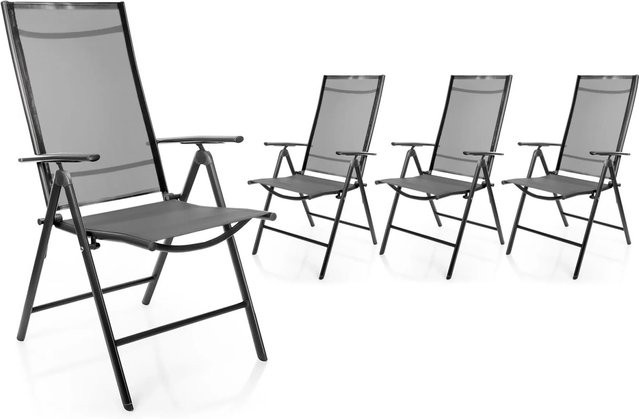 BigDean 4er Set Gartenstühle Dunkelgrau aus Textilgewebe und Metall mit 120 kg Belastbarkeit - Bild 1