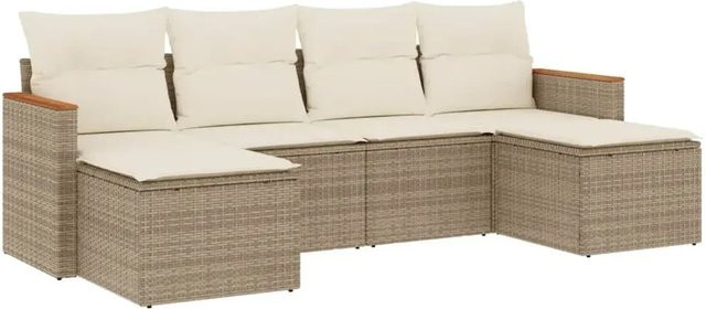 vidaXL 6-teilige Garten-Sofagarnitur aus Poly-Rattan in Beige mit Kissen aus Polyester und pulverbeschichtetem Stahl - Bild 1
