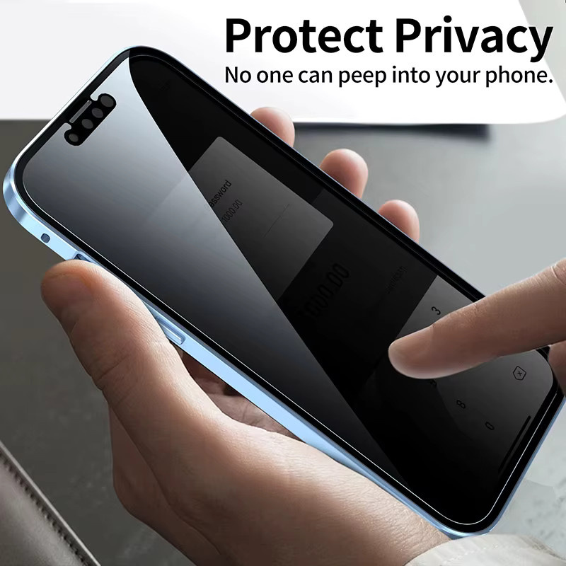 Magnetische iPhone 16 Schutzhülle aus Metall mit Anti-Peeping-Funktion und doppelseitigem Glas in Gold - Bild 2