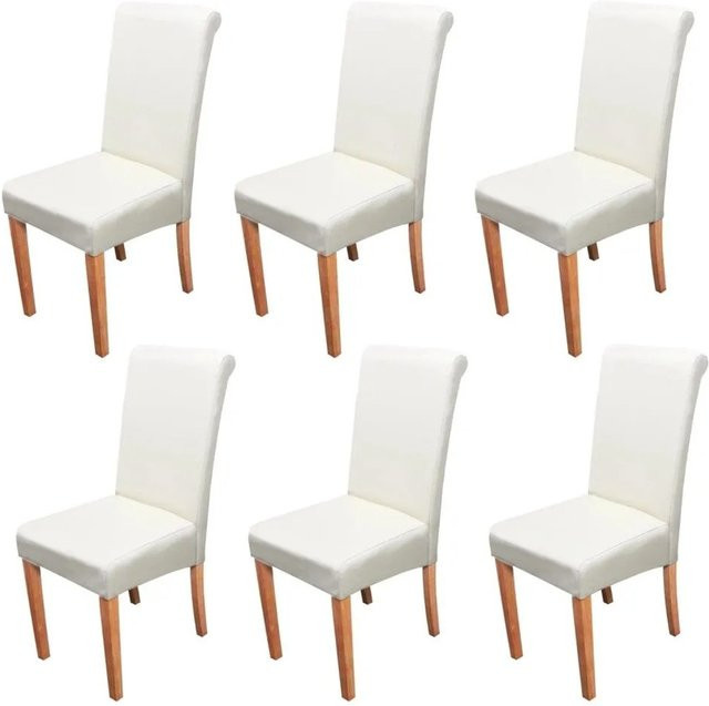 6er-Set Esszimmerstühle MCW Lecce II aus Leder in Creme mit hellen Beinen - Bild 2