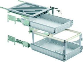 Hettich Container-Set mit Voll- und Überauszügen in Aluminium Optik und Matt Silber mit Soft-Close-Funktion, Breite: 73 cm - Bild 1