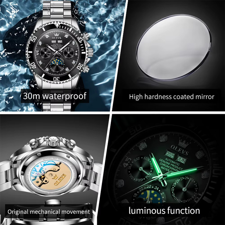 OLEVS Automatik-Armbanduhr, Edelstahl, Mondphase, Silber, Herren - Bild 3