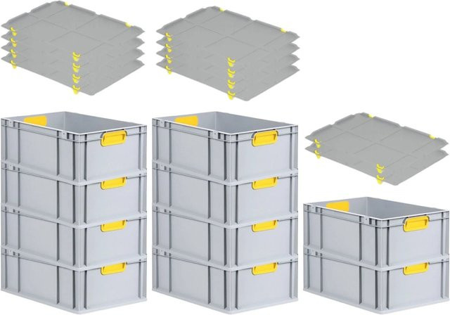 PROREGAL Spar Set 10x Eurobox Nextgen Color mit Auflagedeckel und Schiebeschnappverschlüssen, Gelb, H x B x T: 22 x 40 x 60 cm - Bild 1