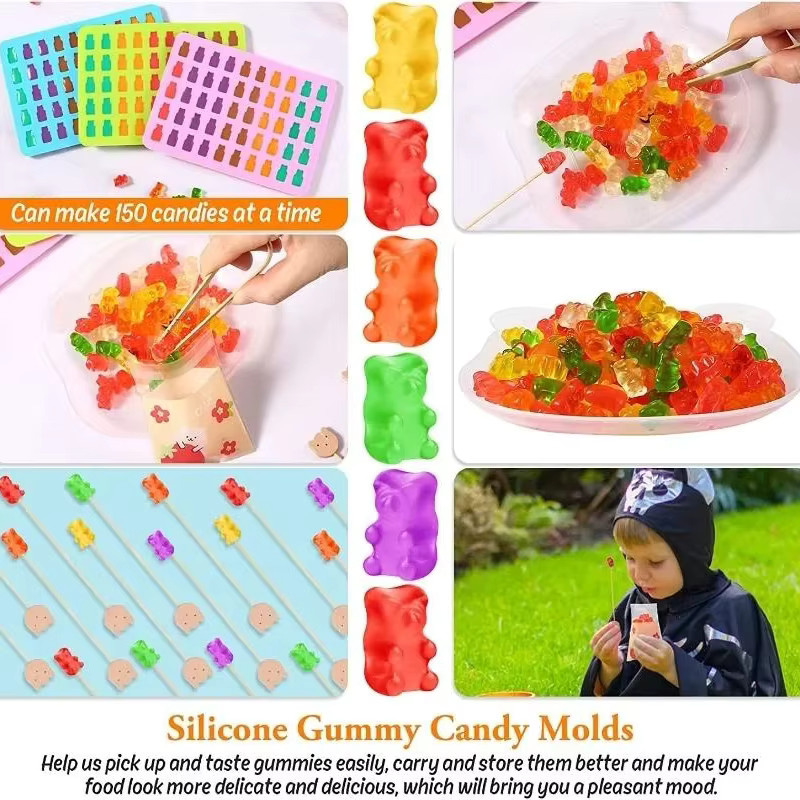 Silikon Gummibärchen-Form mit 50 Fächern und Tropfer in Grün für DIY Süßigkeiten, Schokolade und Fondant - Bild 4
