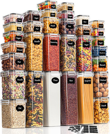 PNNP Vorratsdosen Set 32-teilig aus Kunststoff, transparent, luftdicht und stapelbar, BPA-frei, inkl. Etiketten und Markern, Gesamtvolumen 32,28 l
