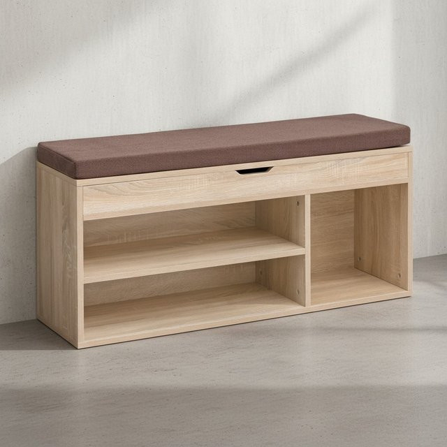 KADIMA DESIGN Garderobenbank mit Stauraum und Schuhregal, Braun, Stoffbezug, Melaminharzbeschichtung, B/T/H: 104 x 32 x 51 cm - Bild 1
