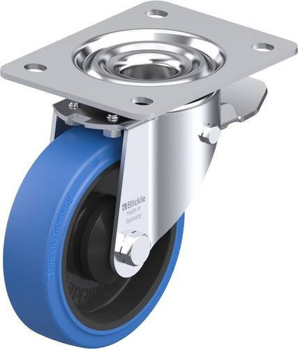 Blickle Lenkrolle LK-POEV 125KA-3-ST-SB mit Feststeller, Rad-Durchmesser: 125 mm, Tragfähigkeit: 250 kg, Farbe: Schwarz/Blau, Material: Stahl - Bild 1