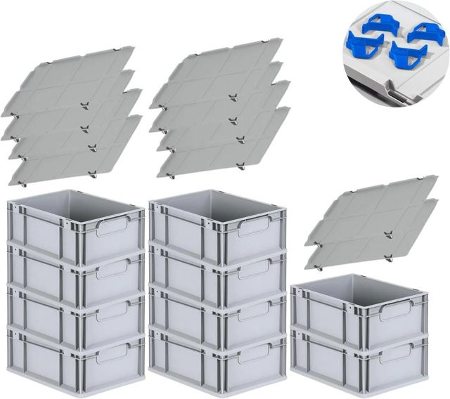 PROREGAL Spar Set mit 10x Eurobox Nextgen Economy in Blau inklusive Auflagedeckeln und 4x Schiebeschnappverschlüssen, H x B x T: 17 x 30 x 40 cm, 16 Liter pro Box - Bild 1