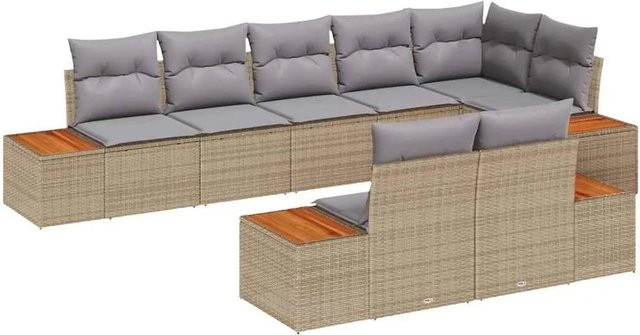 vidaXL Gartensofa-Set aus Polyrattan mit 8 Kissen in Beige und Grau mit Metallgestell - Bild 1
