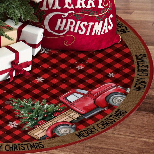 VIKAMA Weihnachtsbaumrock mit rotem LKW und Weihnachtsbaum Motiv in Rot für Innen und Außen - Bild 1