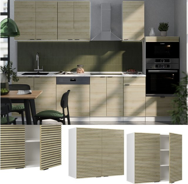Vicco Hängeschrank Fame-Line Glashängeschrank mit Weiß Korpus und Eiche Paneel, Breite: 80 cm, Höhe: 72 cm, Tiefe: 34,1 cm - Bild 1